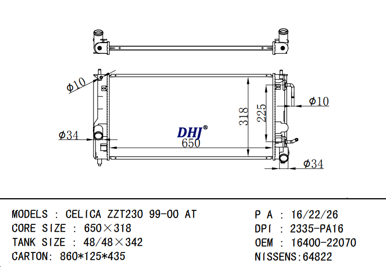 TOYOTA CELICA ZZT230 99-00 AT radiator 16400-22070