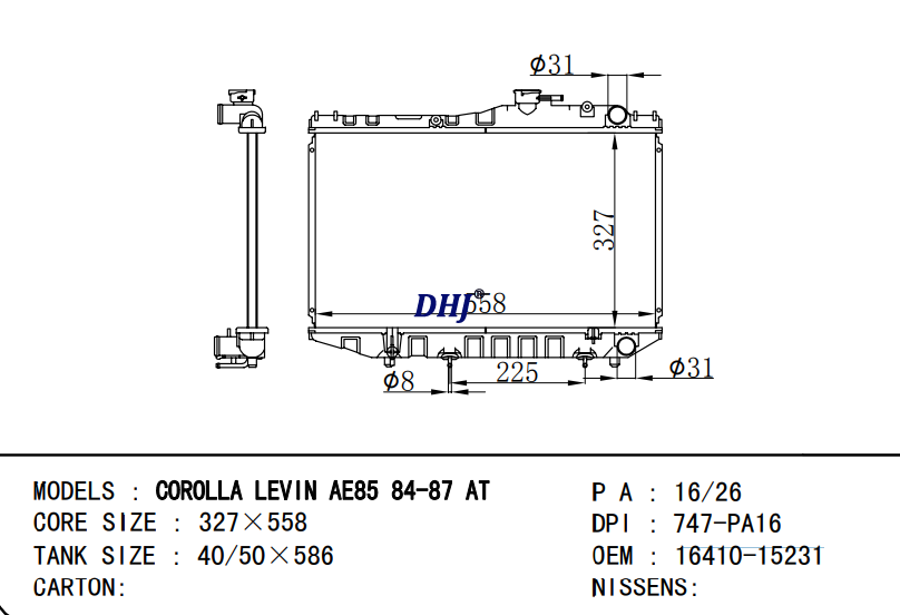 TOYOTA Corolla radiator 16400-15210 16400-1521 16400-15220 16400-15231 16410-1521