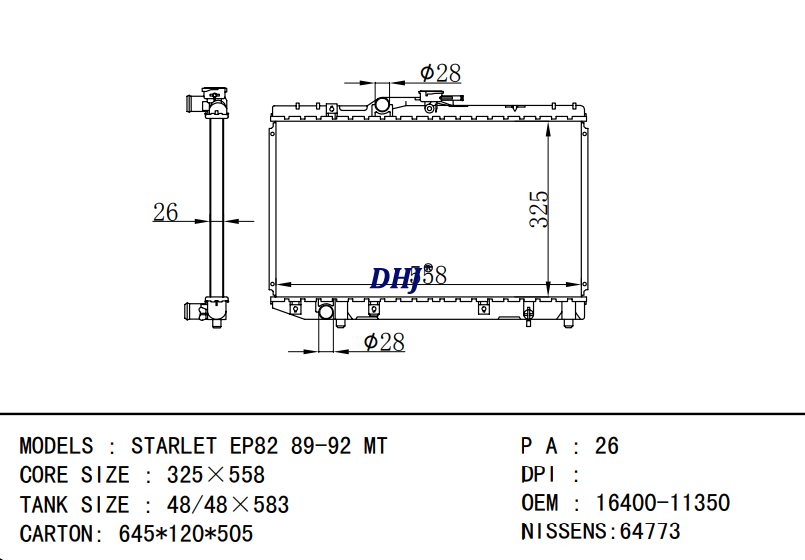 TOYOTA STARLET EP82 89-92 MT radiator 16400-11350 16400-11750 16400-11860 16400-1