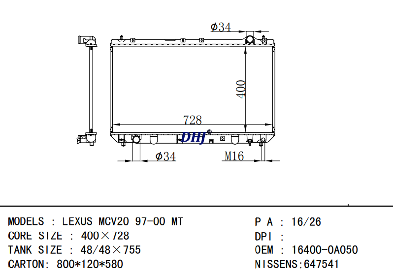 TOYOTA LEXUS radiator 16410-YZZAB 16400-0A050 1640020090 1640020091 16400-0A062 1