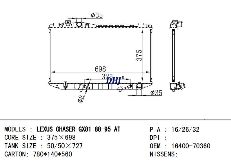 16400-70360 TOYOTA LEXUS CHASER GX81 88-95 AT radiator