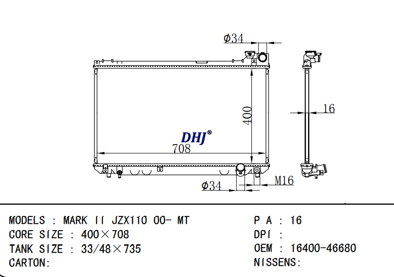 16400-46680 TOYOTA MARK II JZX110 00- MT radiator