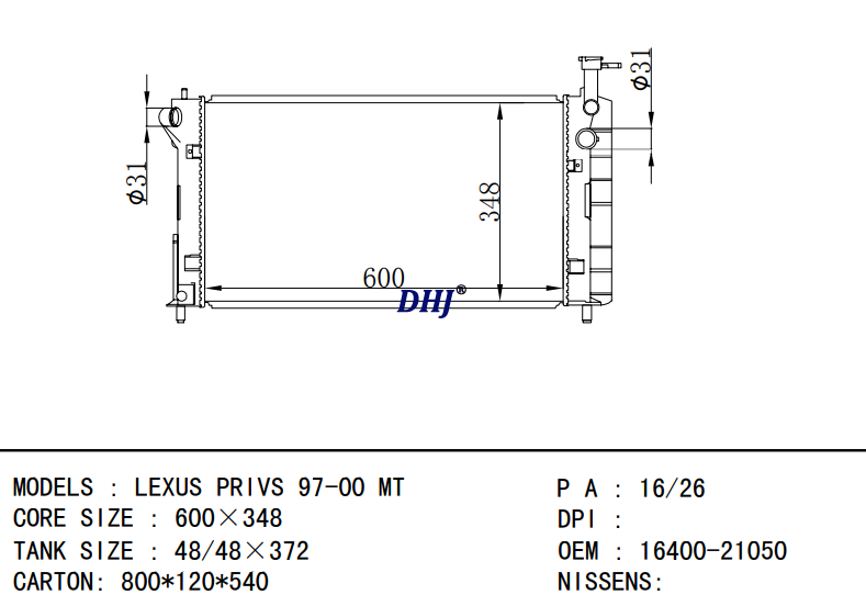 TOYOTA  LEXUS PRIVS 97-00 MT radiator 16400-21050