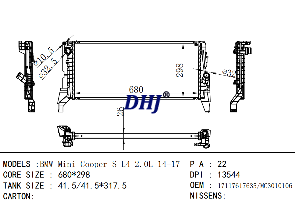 BMW Mini Cooper auto radiator,17117617635/MC3010106 DPI:13544