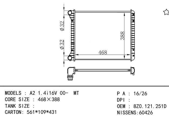 8Z0121251D,8Z0121251D,8Z0.121.251D Car Radiator for AUDI A2-1.4i16V