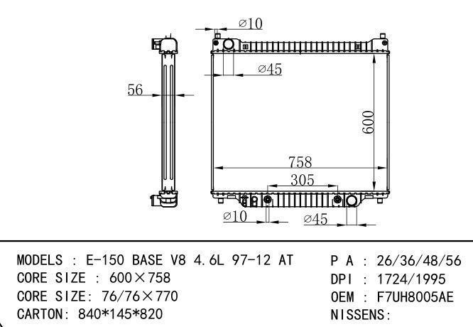 F7UH8005AE Car Radiator for FORD E-150 BASE V8 4.6L 97-12