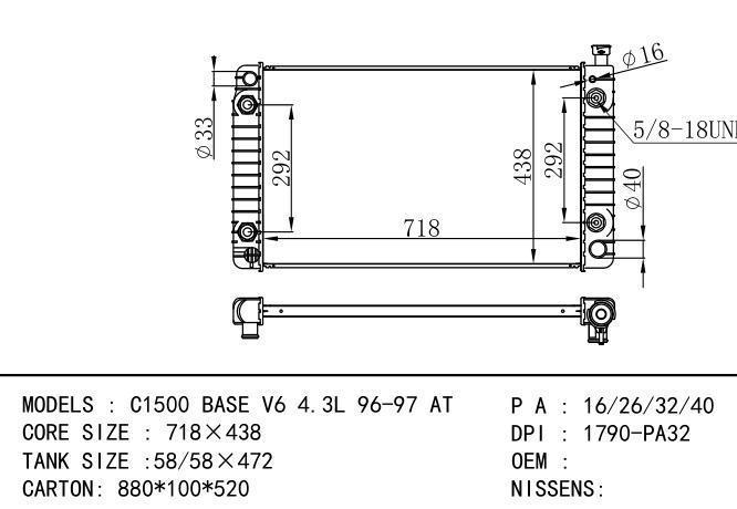  Car Radiator for  GM,DODGE C1500 BASE V6 4.3L 96-97 AT