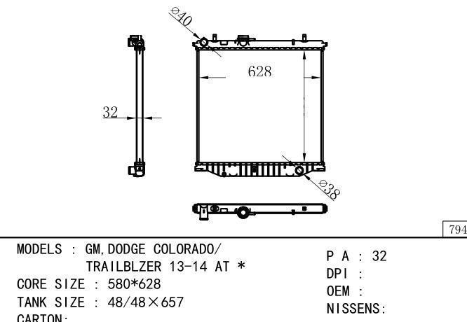  Car Radiator for  GM,DODGE GM,DODGE COLORADO/ TRAILBLZER 13-14 AT