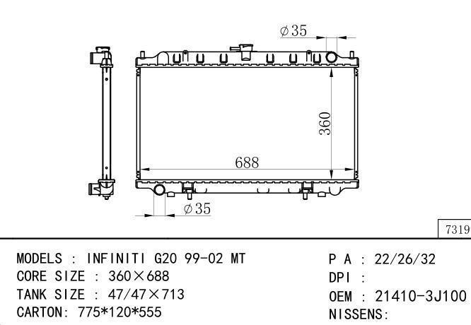 *21410-3J100 Car Radiator for NISSAN Infiniti G20