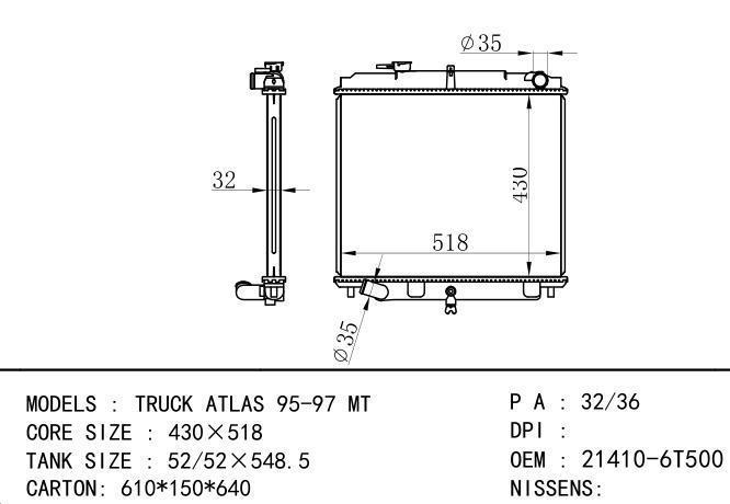 *21410-6T500 Car Radiator for NISSAN TRUCK ATLAS TD25-TD27'