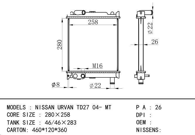  Car Radiator for NISSAN NISSAN URVAN TD27