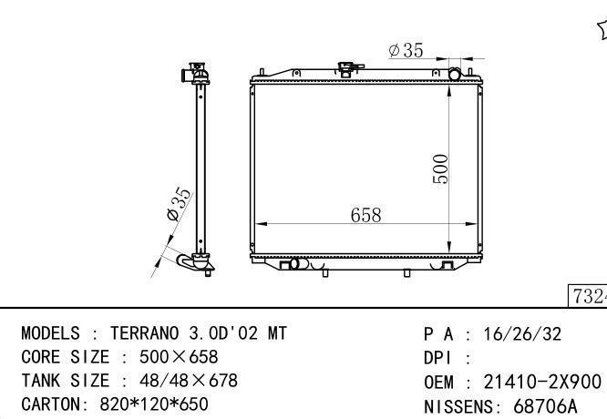 214102X900*21410-2X900 Car Radiator for NISSAN TERRANO 3.0D'