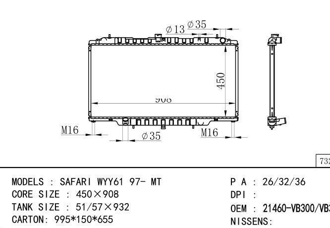 *21460-VB300-VB301 Car Radiator for NISSAN SAFARI WYY61