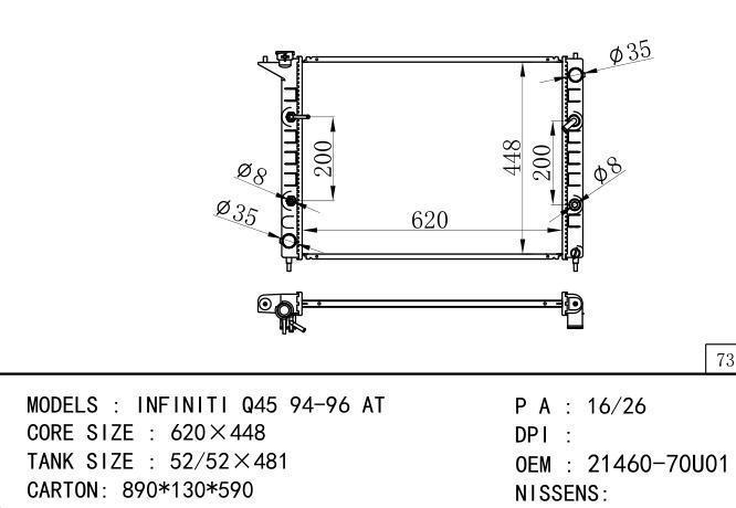 *21460-70001-67W00 Car Radiator for NISSAN INFINITI Q45 4.5L