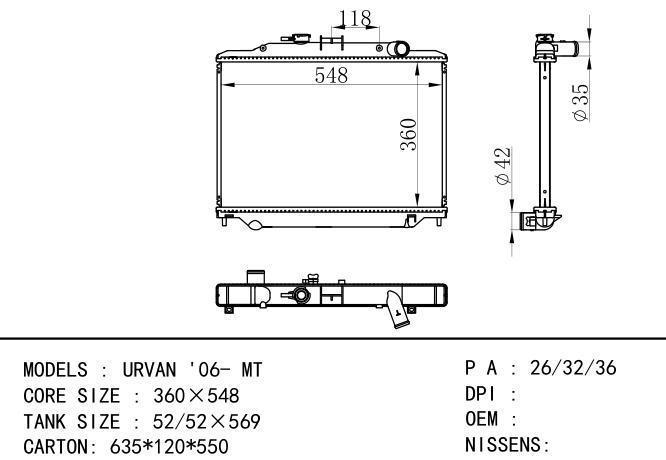  Car Radiator for NISSAN URVAN '06- MT