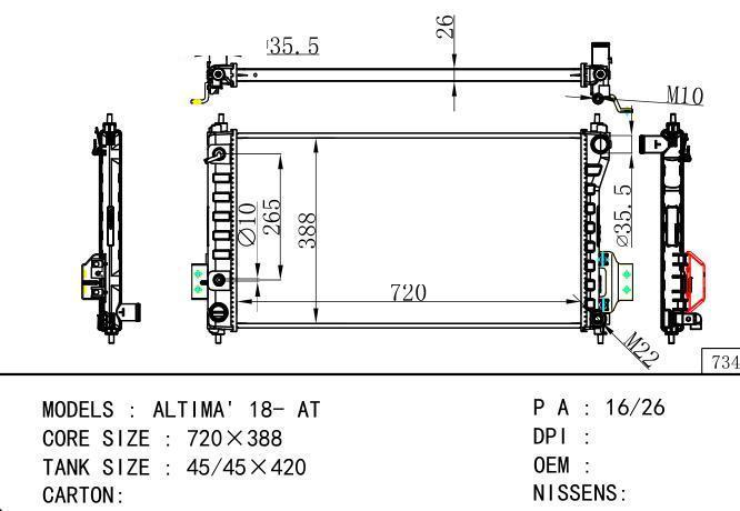  Car Radiator for NISSAN ALTIMA' 18- AT