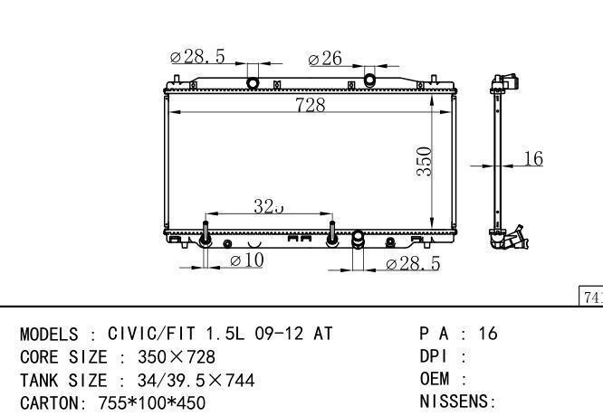  Car Radiator for  HONDA CIVIC/FIT 1.5L 09-12