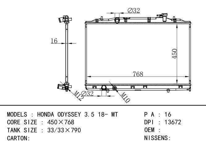  Car Radiator for  HONDA HONDA ODYSSEY 3.5 18- MT