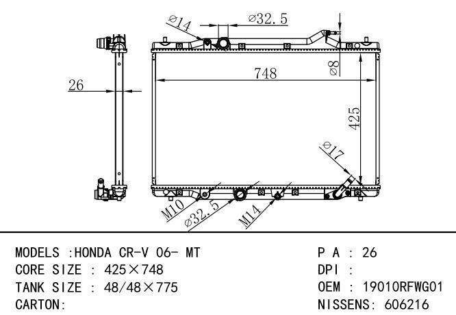 19010RFWG01 Car Radiator for  HONDA CR-V MT