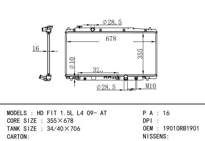19010RB1901 Car Radiator for  HONDA HD FIT 1.5L L4 09- AT