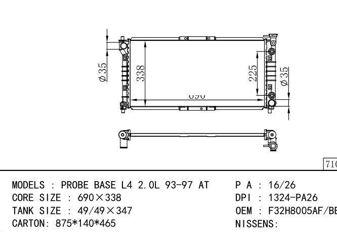 *F23Z8005AF/BE Car Radiator for MAZDA PROBE BASE L4 2.0L