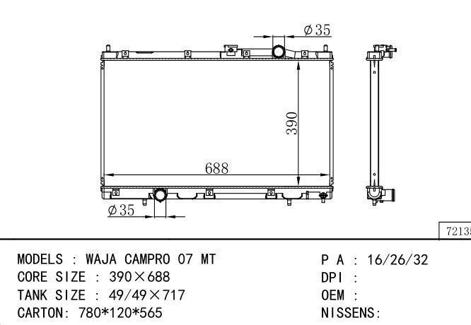  Car Radiator for MITSUBISHI WAJA CAMPRO