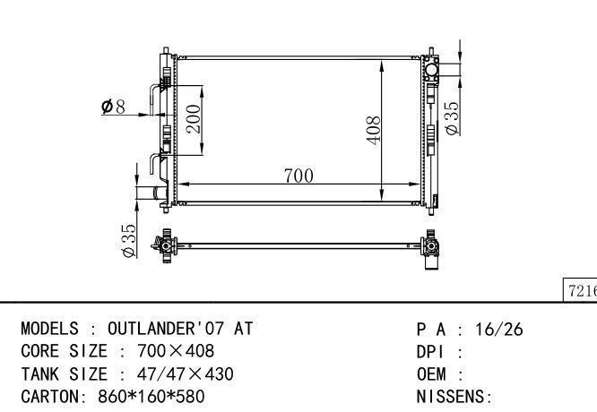  Car Radiator for MITSUBISHI OUTLANDER'