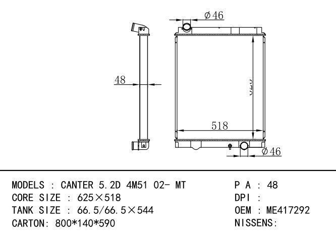 ME417292 Car Radiator for MITSUBISHI CANTER 5.2D 4M51