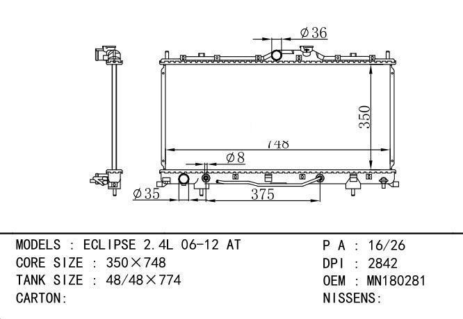 8012842 Car Radiator for MITSUBISHI MITSUBISHI ECLIPOSE 2.4L