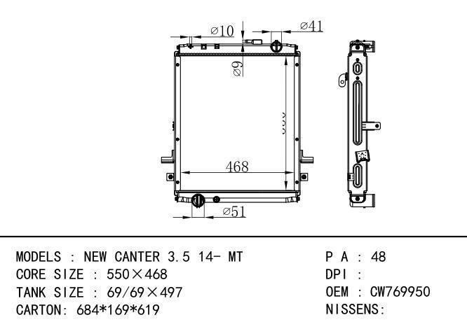 CW769950 Car Radiator for MITSUBISHI NEW CANTER 3.5 14- AT