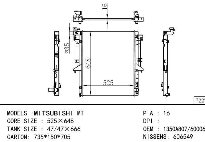 1350A807/6000605263 Car Radiator for MITSUBISHI 帕杰罗 15-