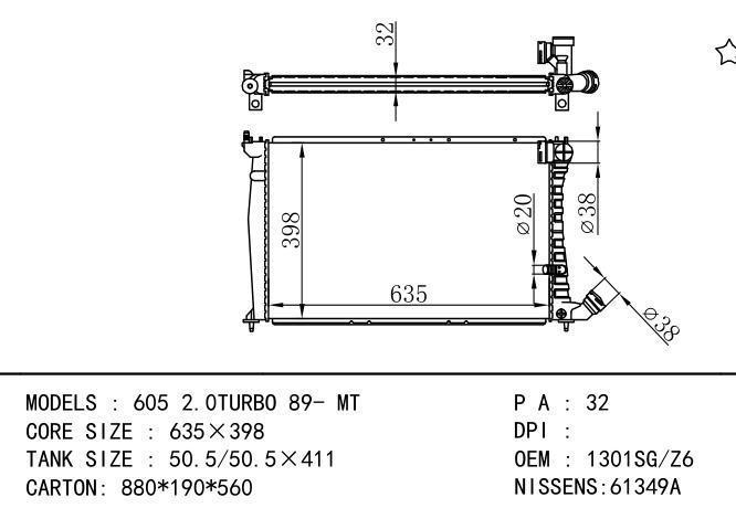 1301SG/1301SJ/1301Z6/1301Z8/*1301SG-Z6 Car Radiator for PEUGEOT PEUGEOT 605 2.0TURBO