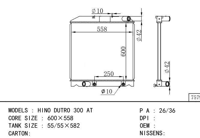  Car Radiator for TOYOTA HINO DUTRO 300 AT