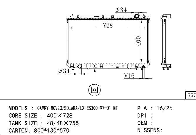  Car Radiator for TOYOTA CAMRY MCV20/SOLARA/LX ES300 97-01 MT