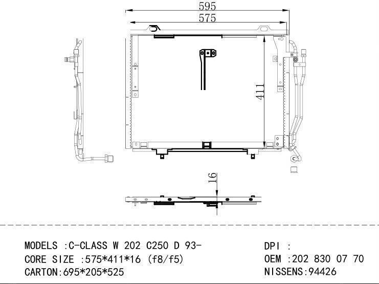 202 830 07 70 Condenser for BENZ C- CLASS W 202 C250 D 93