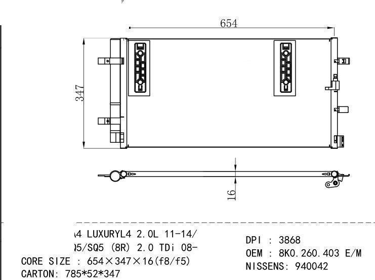 8K0.260.403 E/M Condenser for AUDI A4 LUXURYL 4 2.0L 11-14/ Q5/SQ5 (8R) 2.0 TDi 0