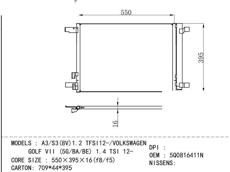 5Q0816411N Condenser for AUDI A3/S3 (8V)1.2 TFSI 12-/ VOLKSWAGEN GOLF VII (5G/BA/