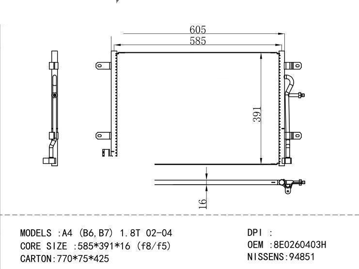 8E0260403H Condenser for AUDI A4 (B6,B7) 1.8T 02-04