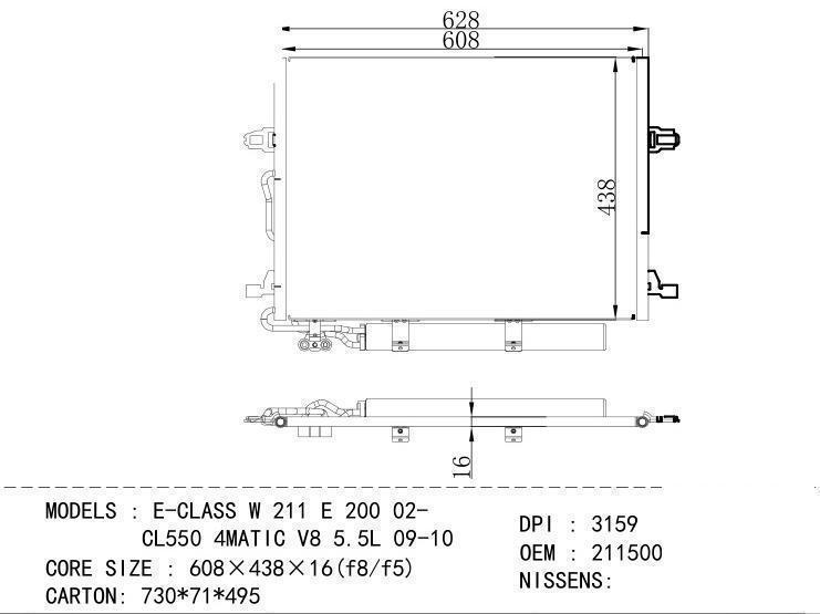 211500 0254/0154 Condenser for BENZ E-CLASS W 211 E 200 02- CL 550 4 MATIC V 8 5.