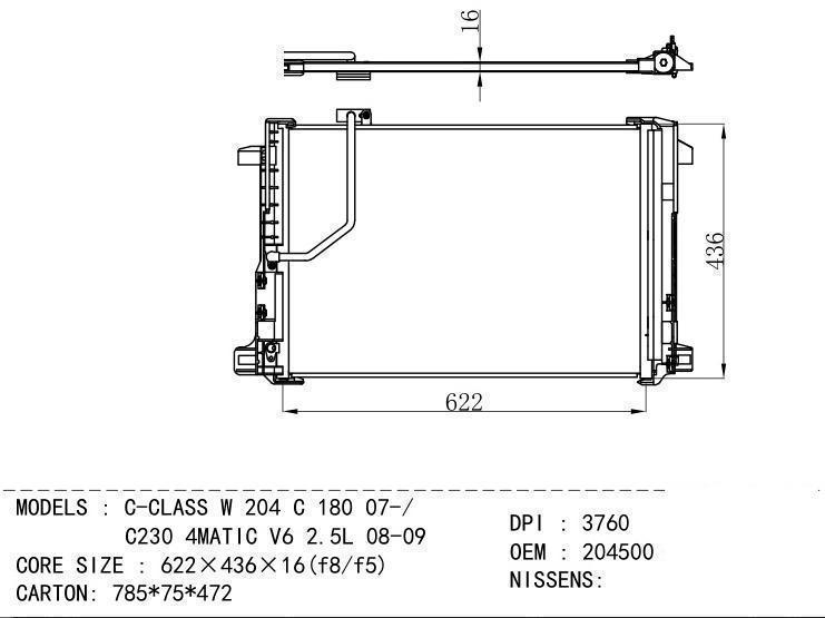 204500 0254/0654 Condenser for BENZ C-CLASS W 204 C 180 07-/ C230 4 MATIC V 6 2.5