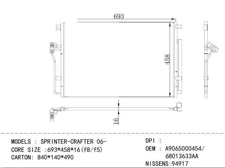 A9065000454/ 68013633 AA Condenser for BENZ SPRINTER - CRAFTER 06