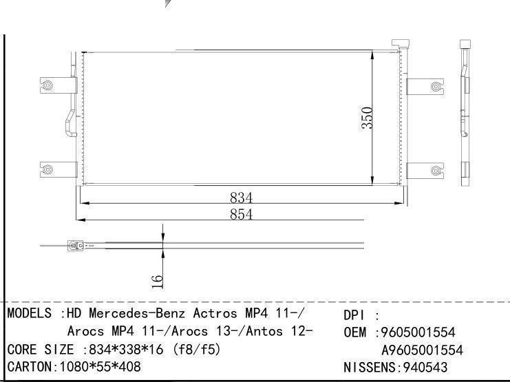 9605001554 A9605001554 Condenser for BENZ HD Mercedes - Benz Actros MP 4 11-/ Aro