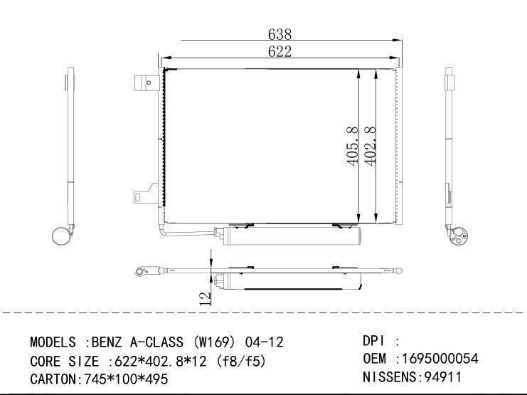 1695000054 Condenser for BENZ BENZ A-CLASS (W169) 04 -12