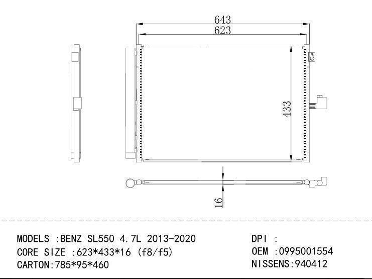 0995001554 Condenser for BENZ BENZ SL 550 4.7L 2013-2020