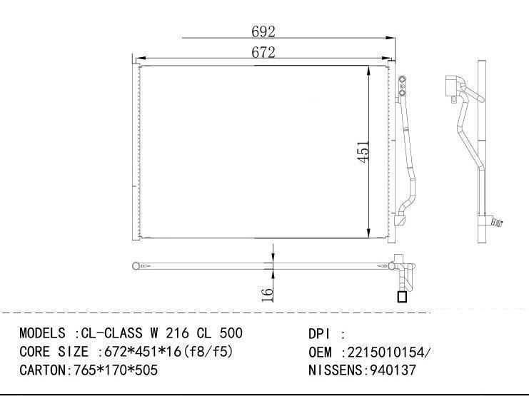 2215010154/2215000754 Condenser for BENZ CL - CLASS W 216 CL 500
