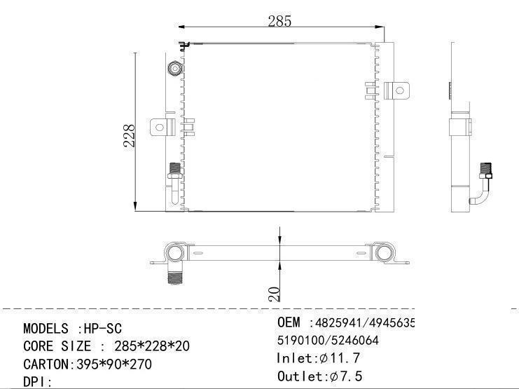 4825941/4945635/50258855/ 5190100/5246064   Condenser for CHINESE CAR HP-SC
