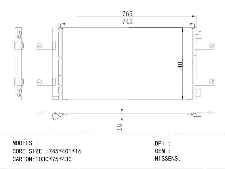  Condenser for CHINESE CAR 745*401*16