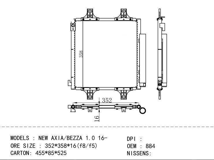 88450-BZ081 Condenser for DAIHATSU NEW AXIA/BEZZA 1.0 1 6- ORE SIZE : 352*358*16 