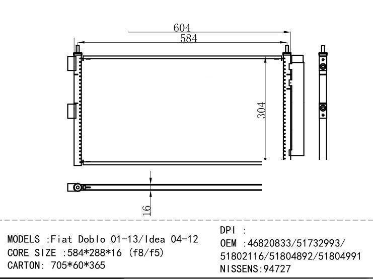 46820833/51732993/ 51802116/51804892/51804991 Condenser for FIAT Fiat Dob lo 01-1