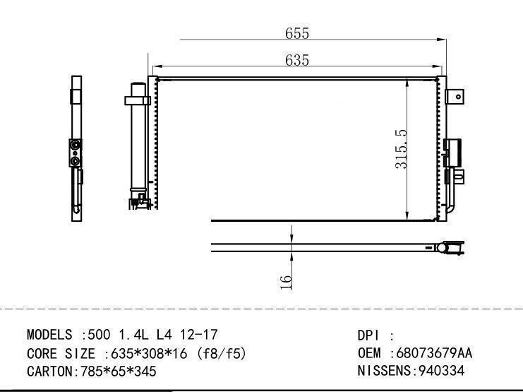 68073679AA Condenser for FIAT 500 1.4L L4 12-17